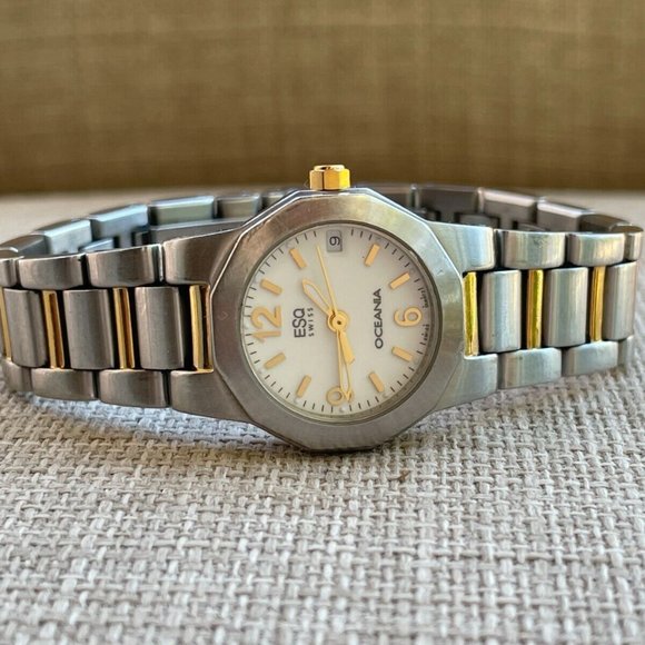 ESQ OCEANIA Swiss Women Wrist Watch Date Calendar Analog Quartz Silver/Gold Tone - Picture 13 of 13